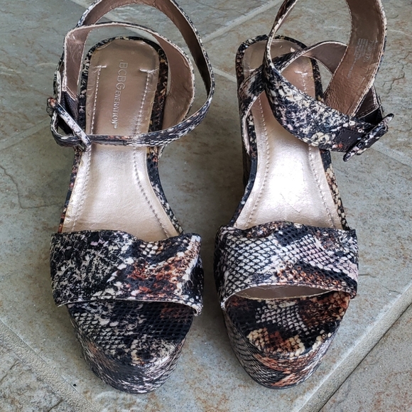 BCBGeneration Snakeskin Platform Wedge Sandals - Picture 2 of 11